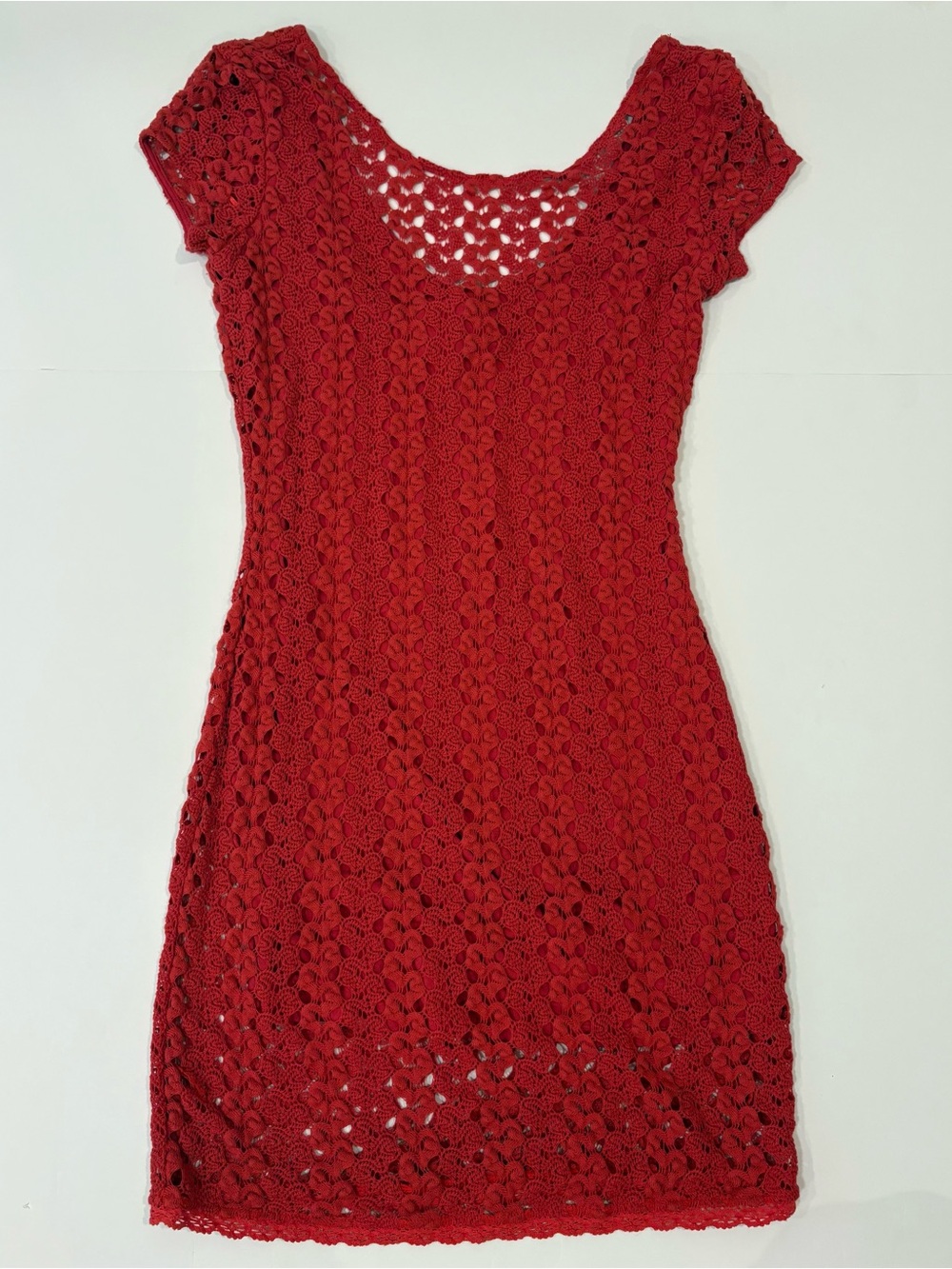 Free People Red Crochet Scoop Neck Mini Dress XS